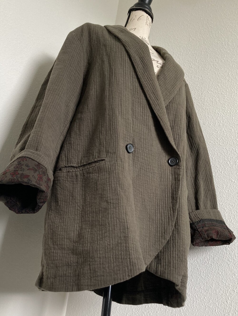SOLD Free People Rowan Blazer XL Oversized Utility Boho Green Cotton - Picture 4 of 17